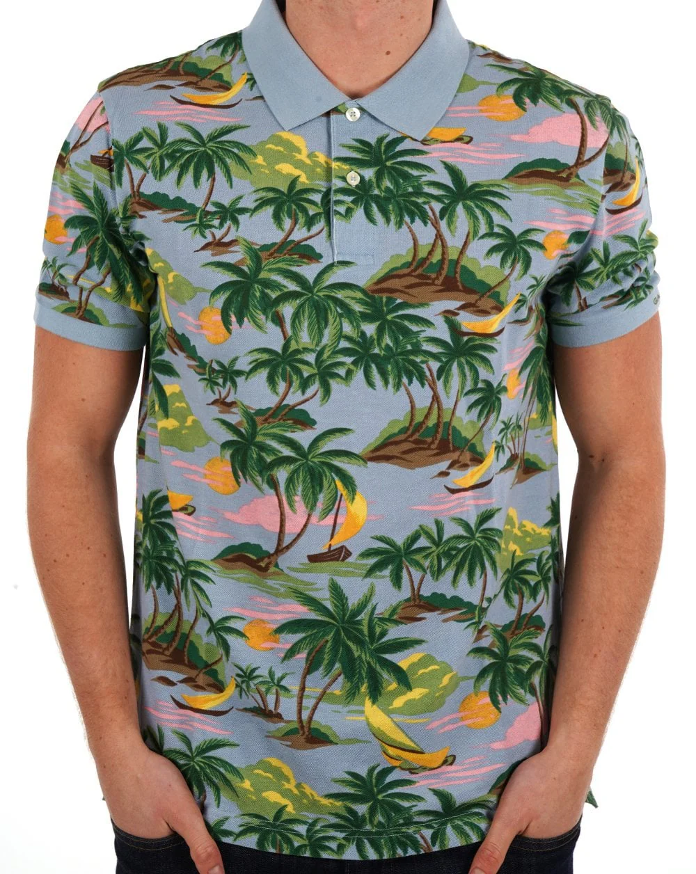 Gant Hawaiian Print Polo Shirt Dove Blue - Image 2