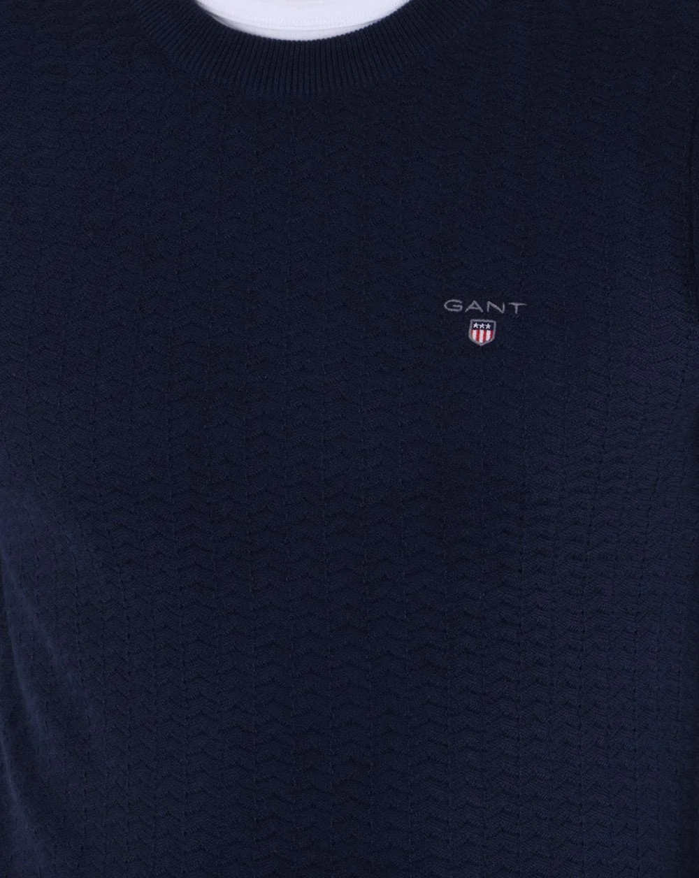 Gant Herringbone Texture Crew Jumper Marine - Image 3