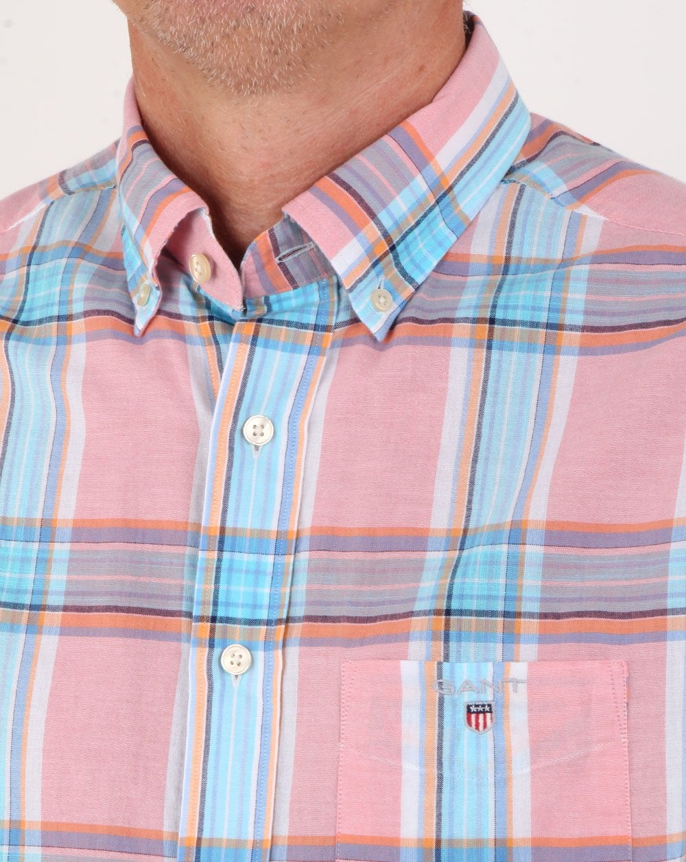 Gant Indian Madras Short Sleeve Shirt Pink - Image 2