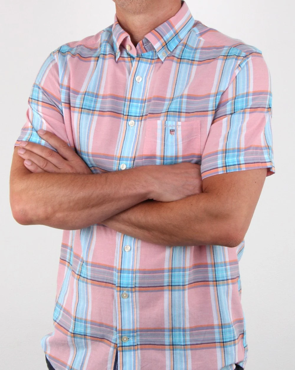 Gant Indian Madras Short Sleeve Shirt Pink - Image 3