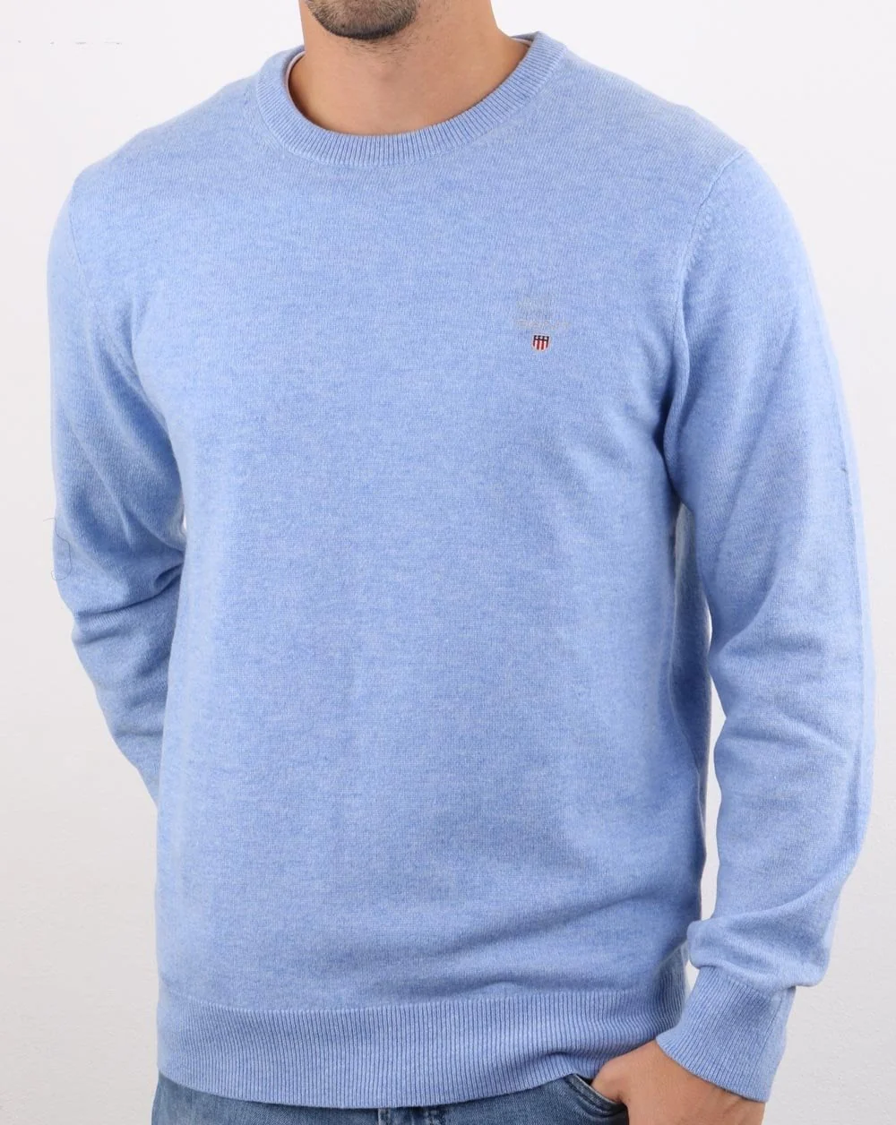 Gant Lambswool Crew Neck Jumper Lake Blue - Image 3