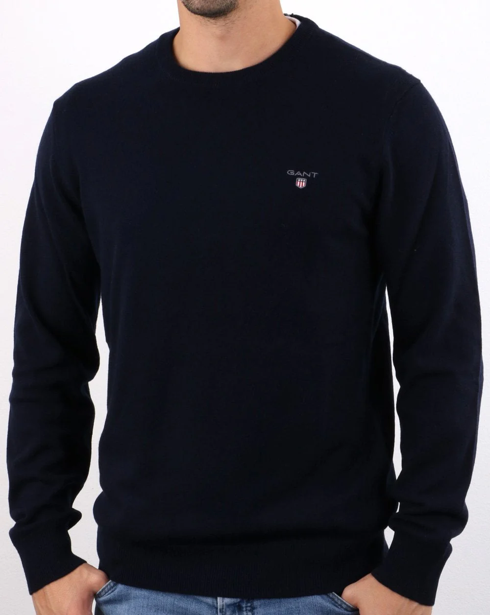 Gant Lambswool Crew Neck Jumper Navy
