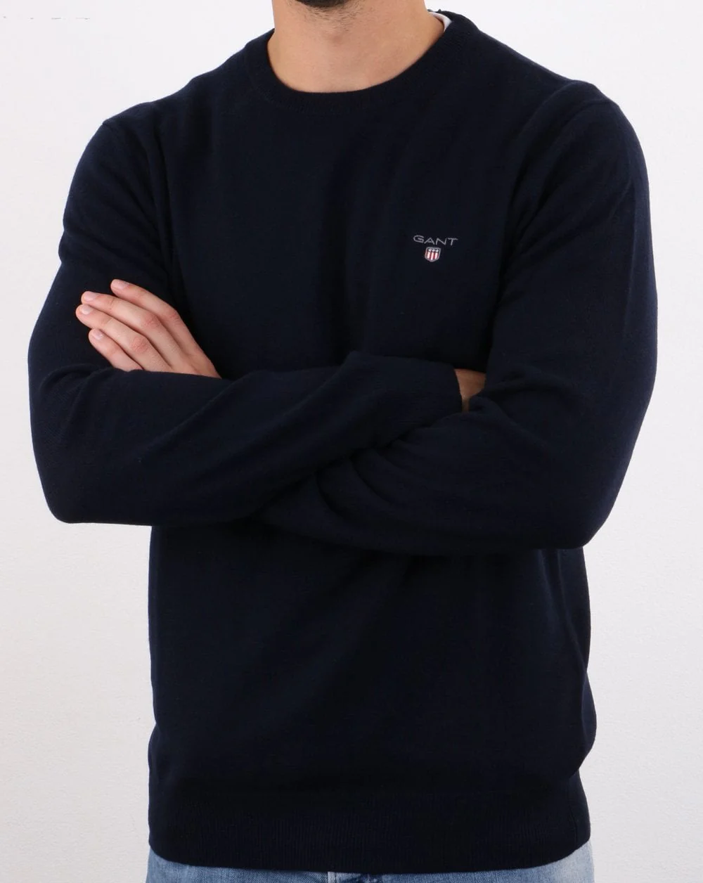 Gant Lambswool Crew Neck Jumper Navy - Image 2