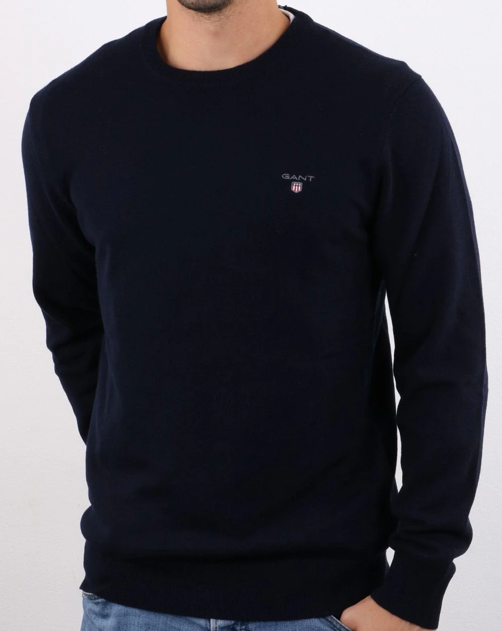 Gant Lambswool Crew Neck Jumper Navy - Image 3