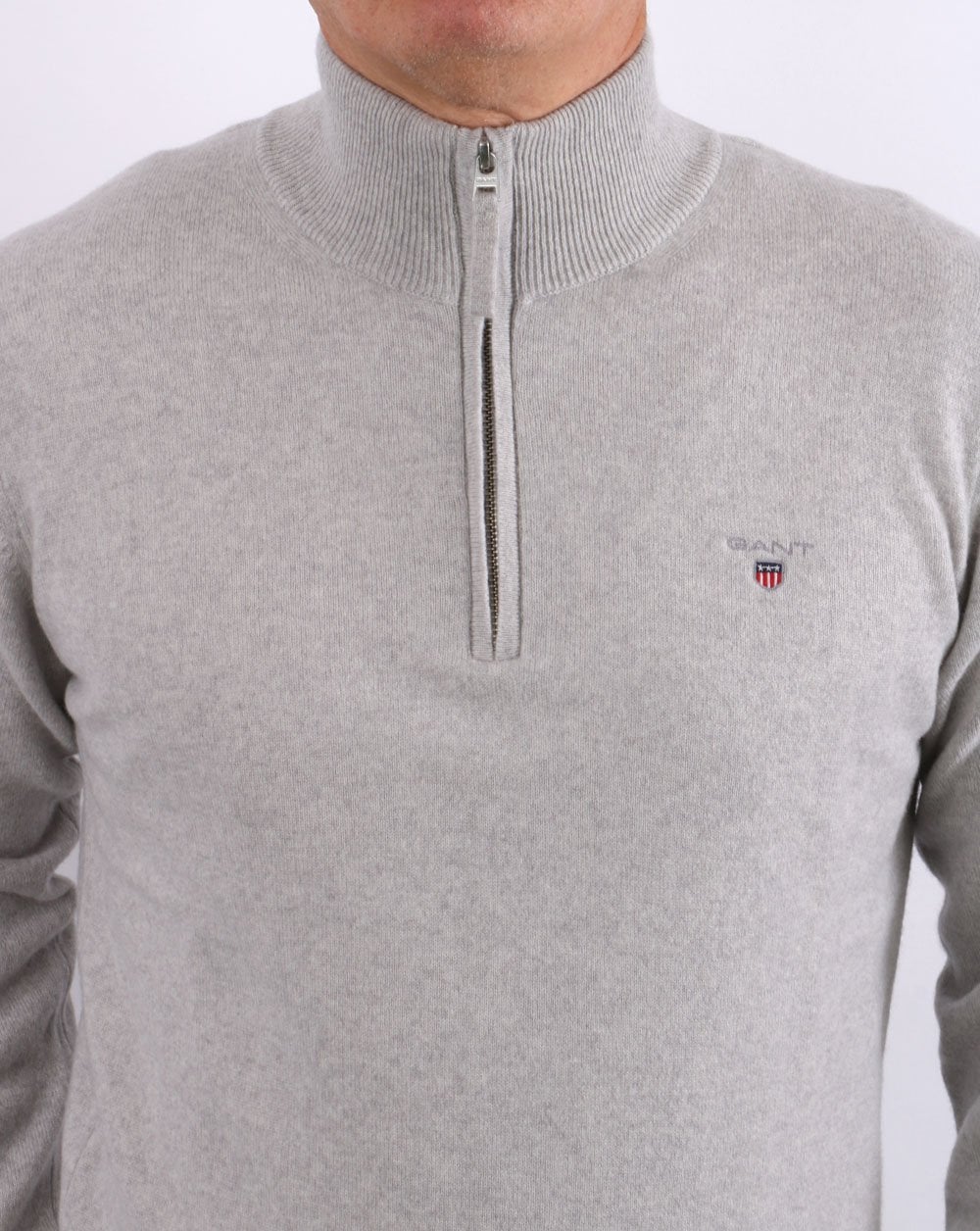 Gant Lambswool Half Zip Light Grey Melange - Image 3