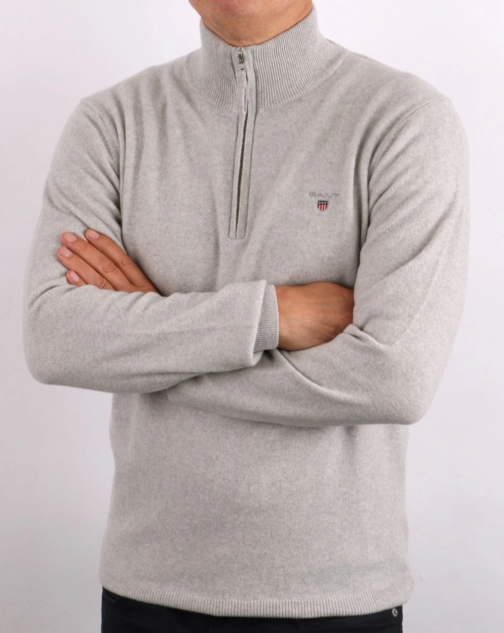 Gant Lambswool Half Zip Light Grey Melange - Image 4