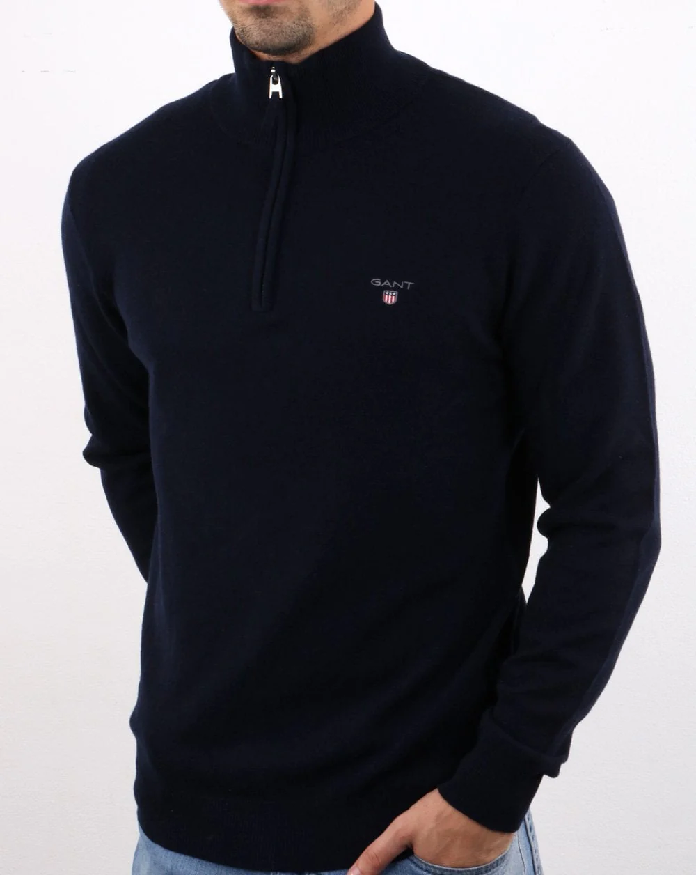 Gant Lambswool Half Zip Navy - Image 4