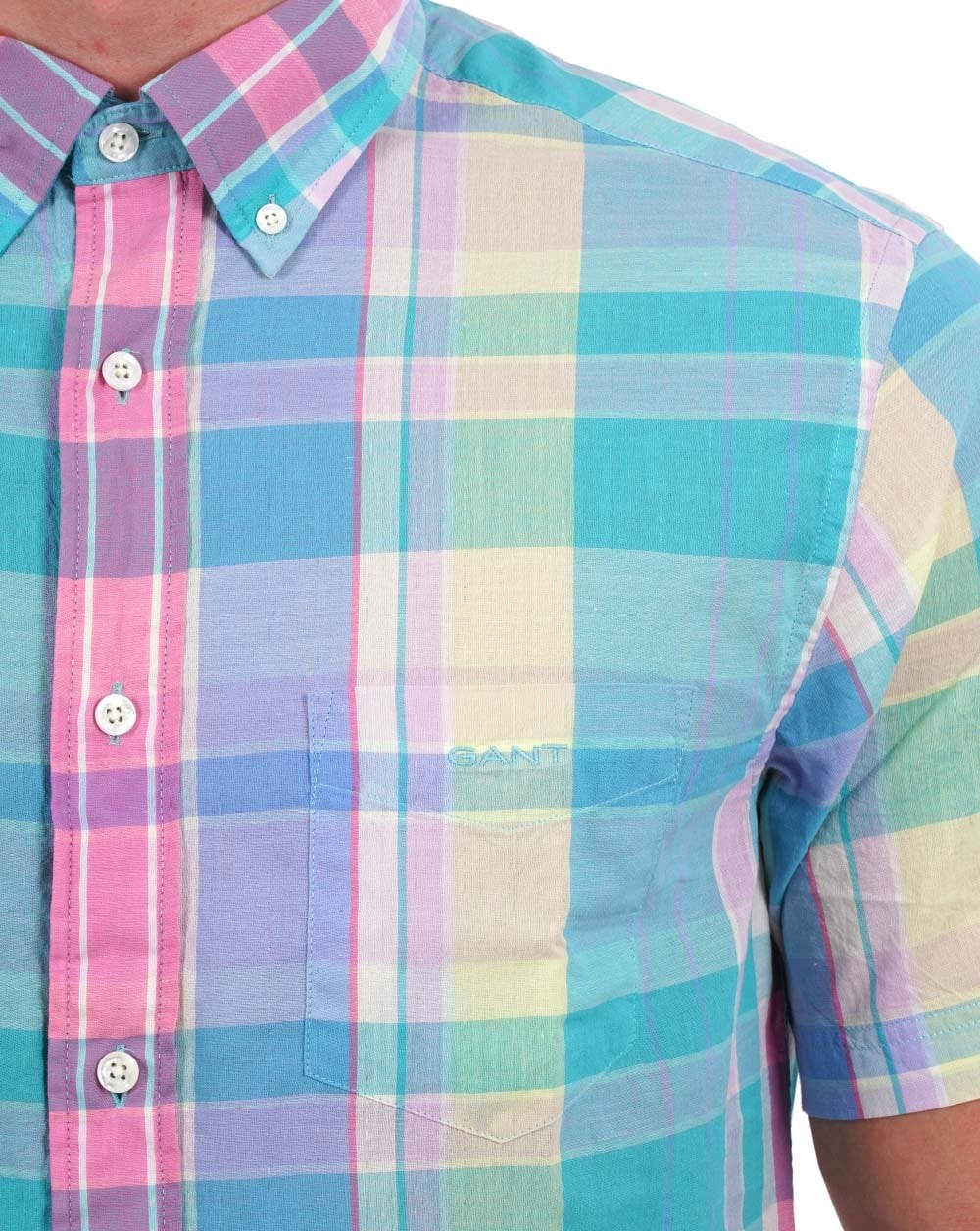 Gant Madras Short Sleeve Shirt Pink - Image 2