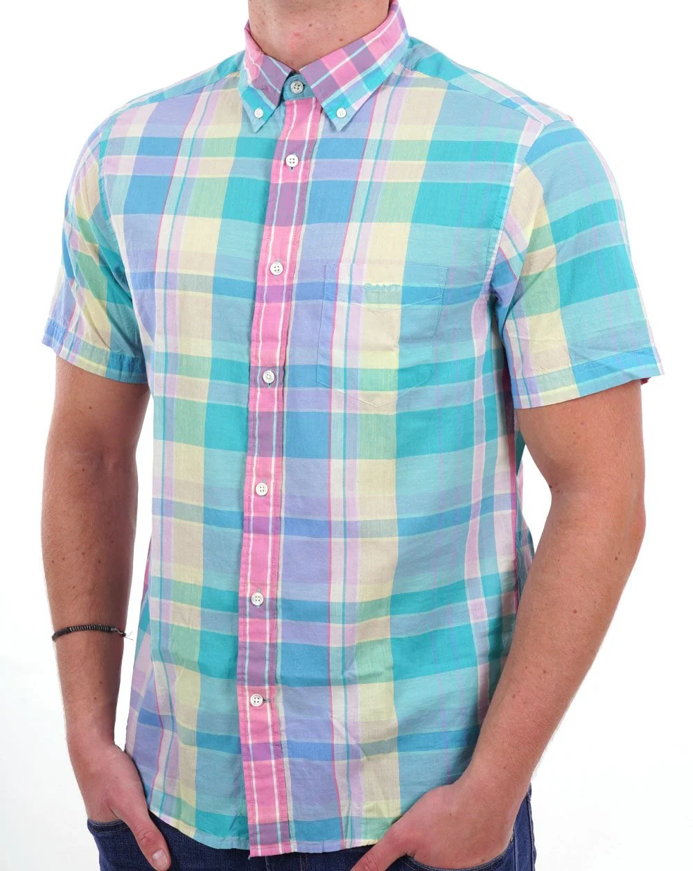 Gant Madras Short Sleeve Shirt Pink - Image 3