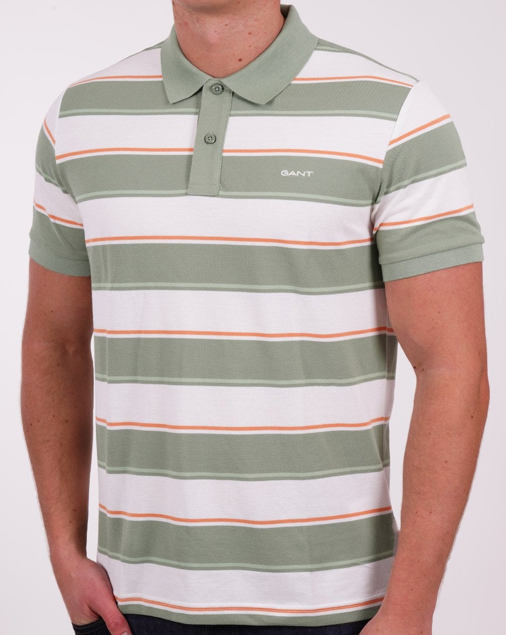 Gant Multi Stripe Pique Polo Shirt Green - Image 2