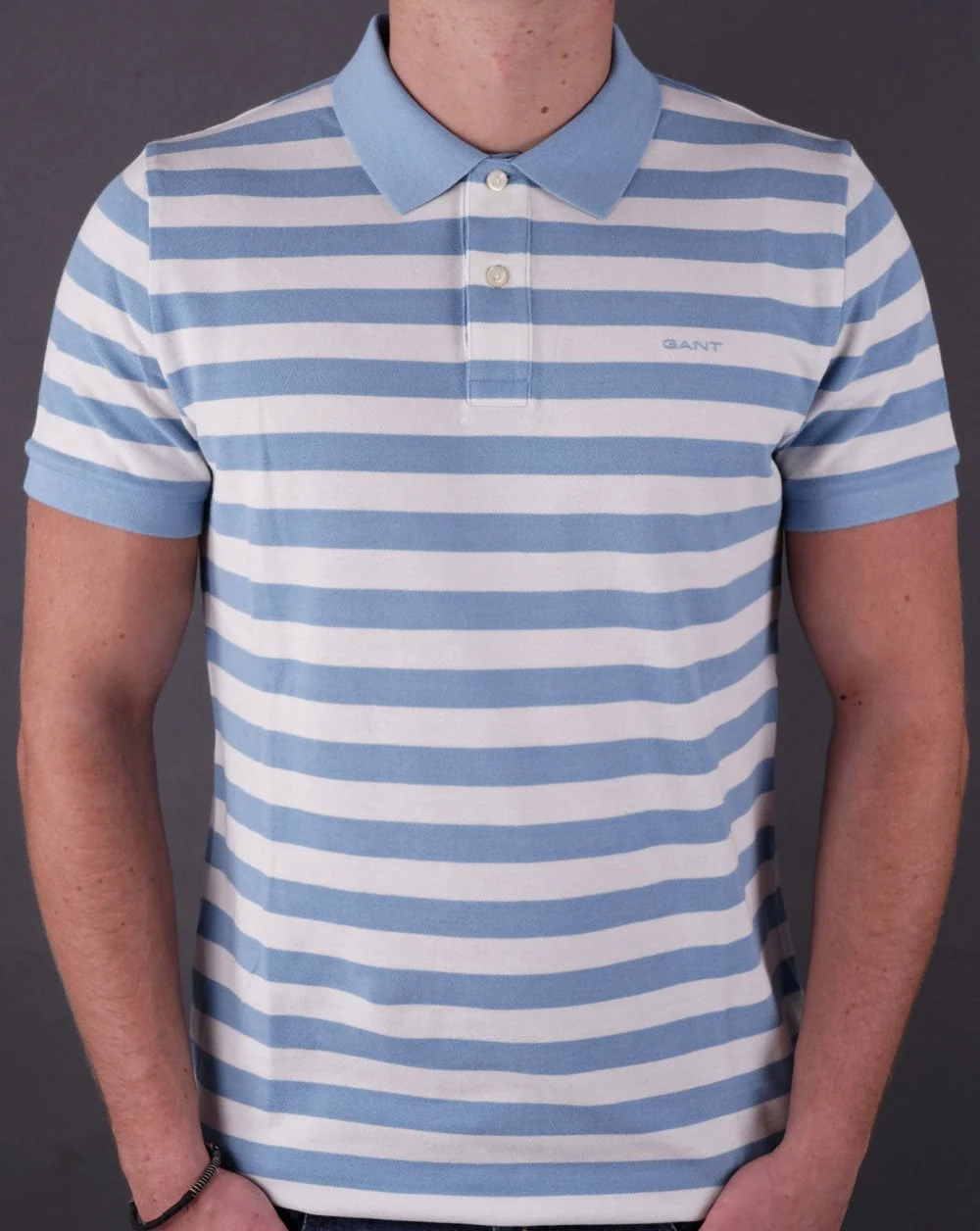 Gant Multi Stripe Pique Polo Shirt White/Sky Blue
