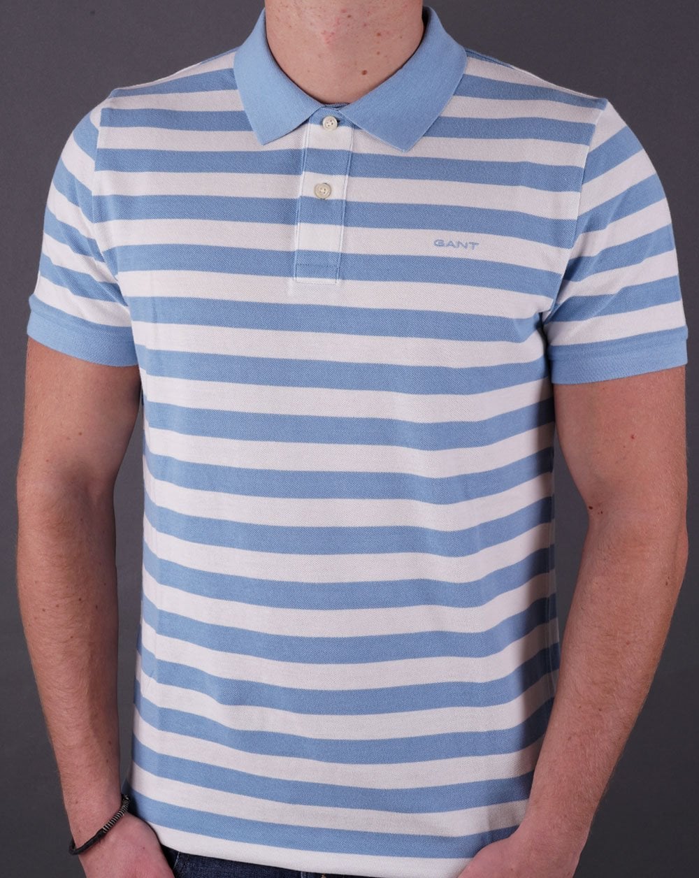 Gant Multi Stripe Pique Polo Shirt White/Sky Blue - Image 3