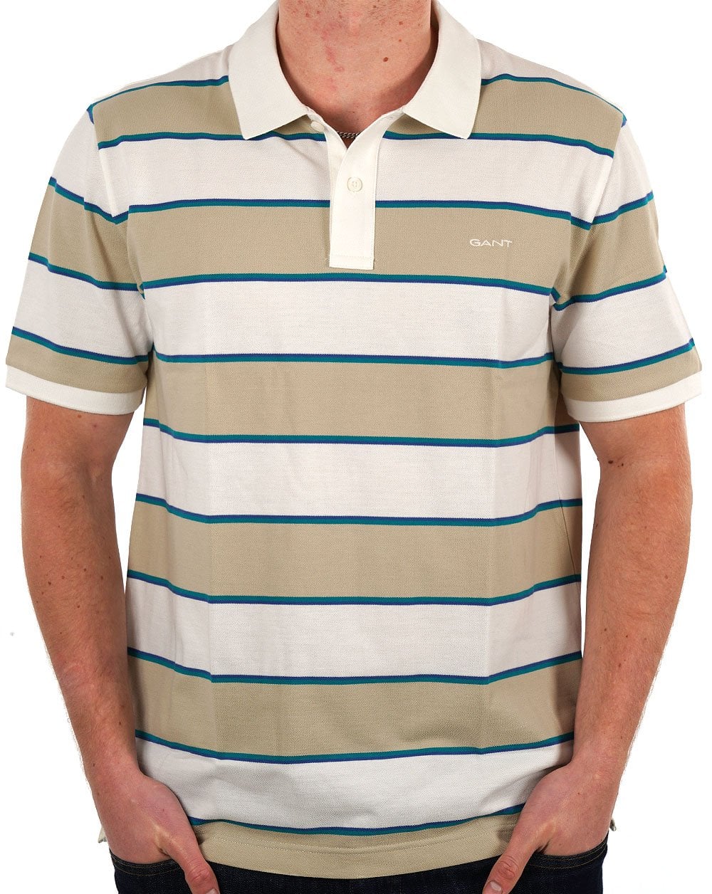 Gant Multi Striped Pique Polo Shirt Silky Beige - Image 3