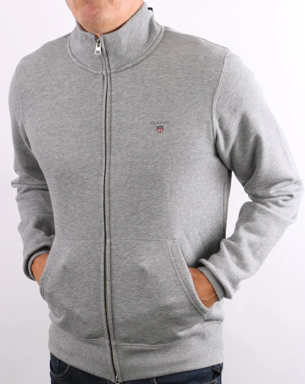 Gant Original Full Zip Track Top Grey Melange - Image 3