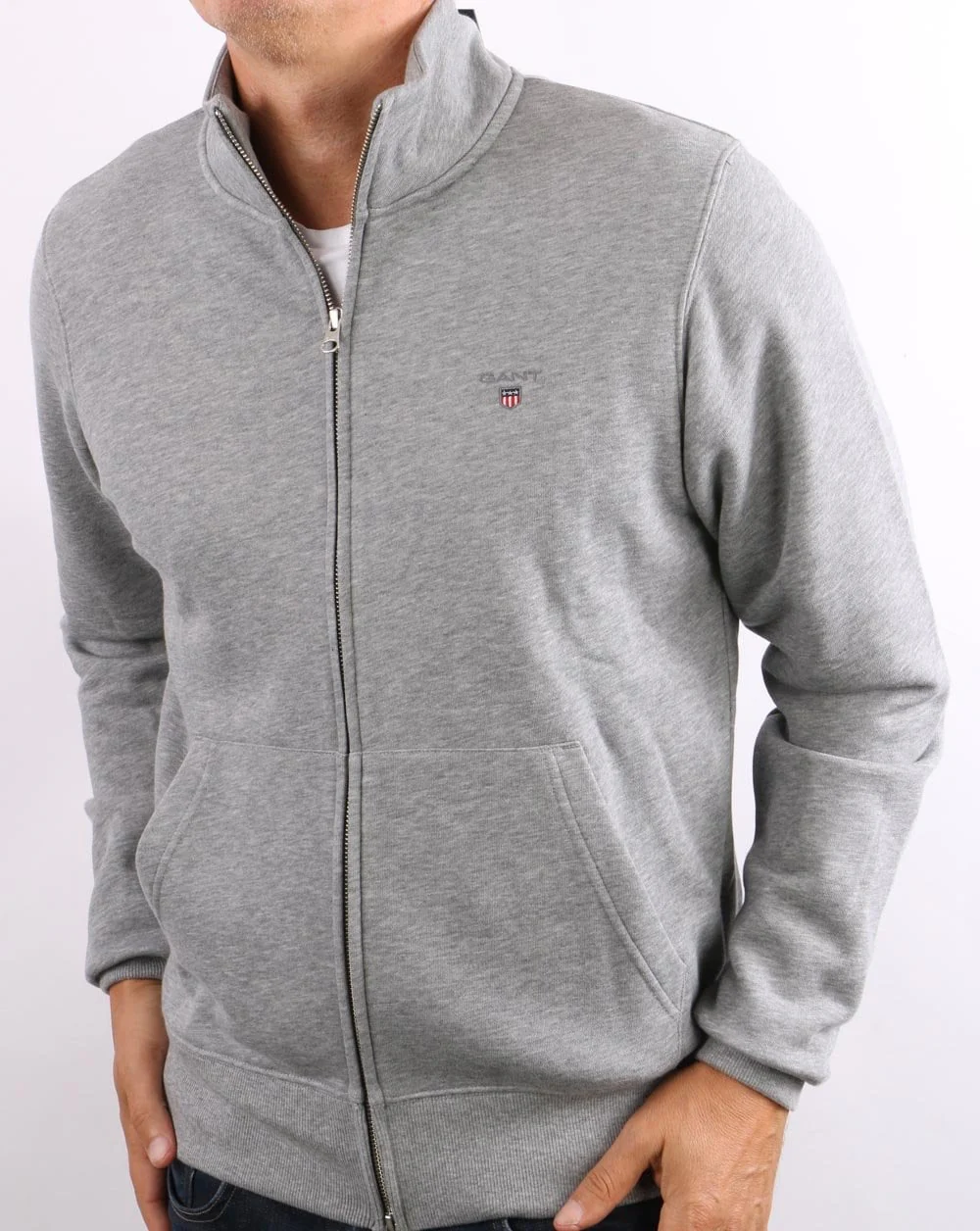 Gant Original Full Zip Track Top Grey Melange - Image 4