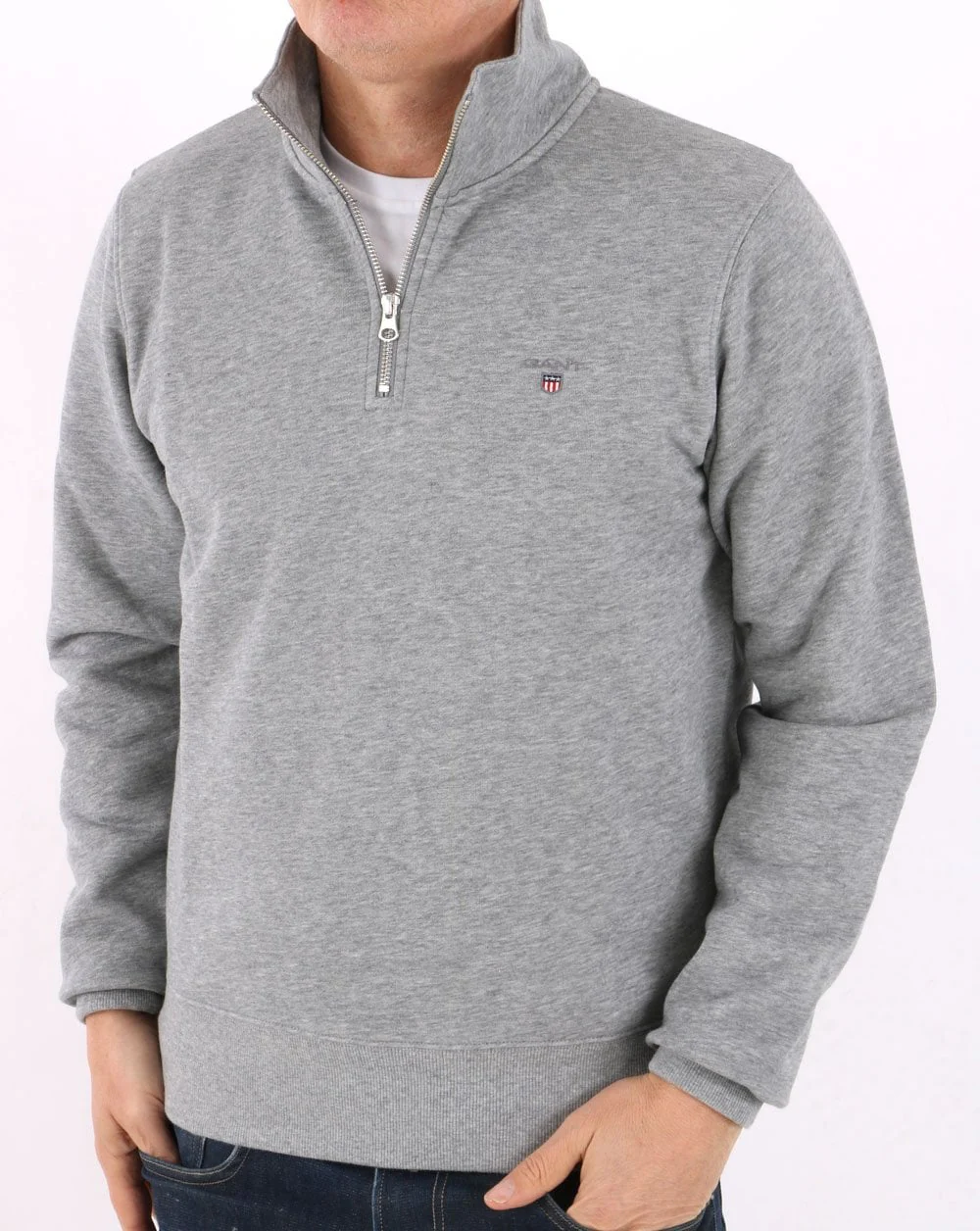 Gant Original Half Zip Sweat Grey Melange - Image 4