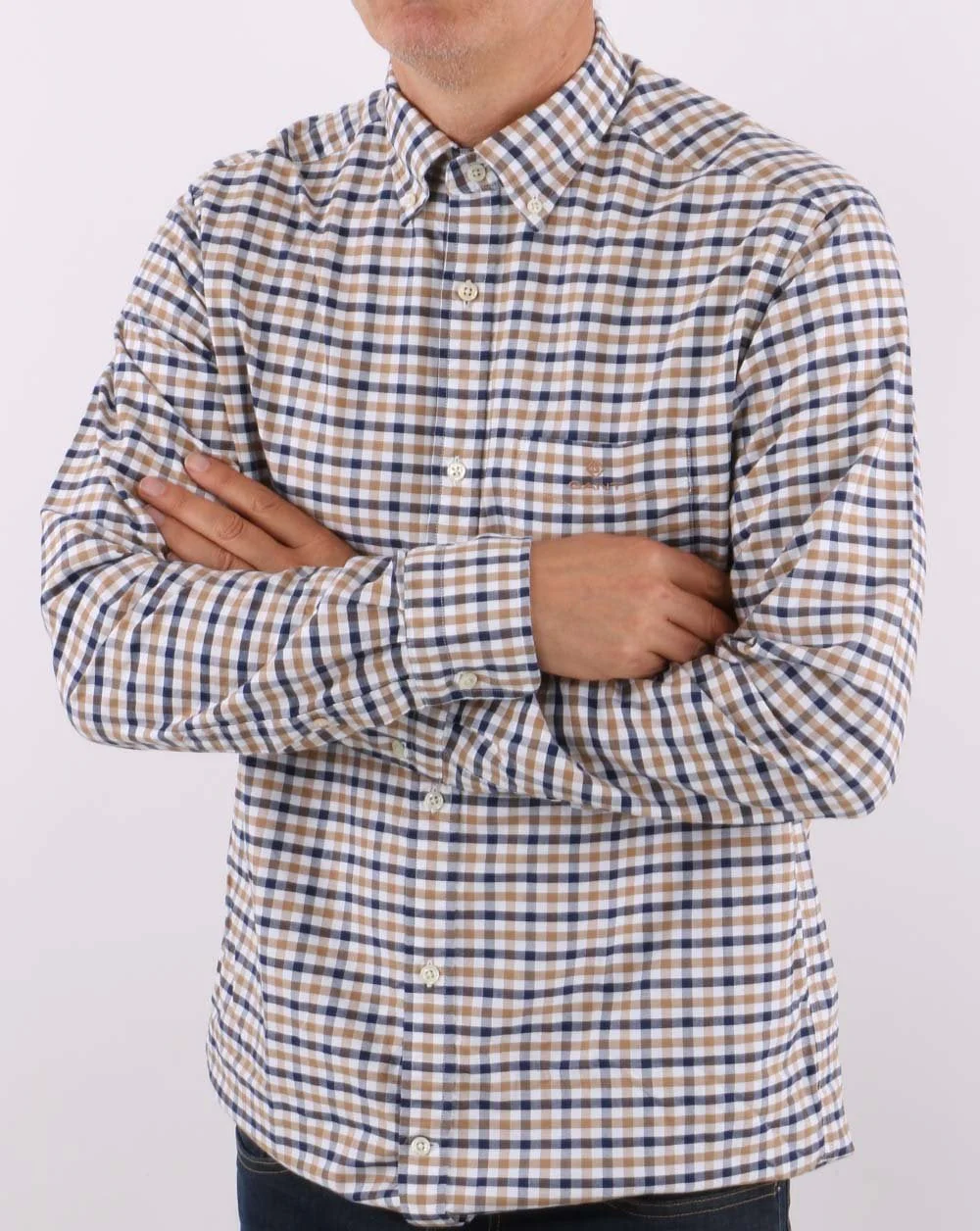 Gant Oxford Gingham Shirt Warm Khaki - Image 2