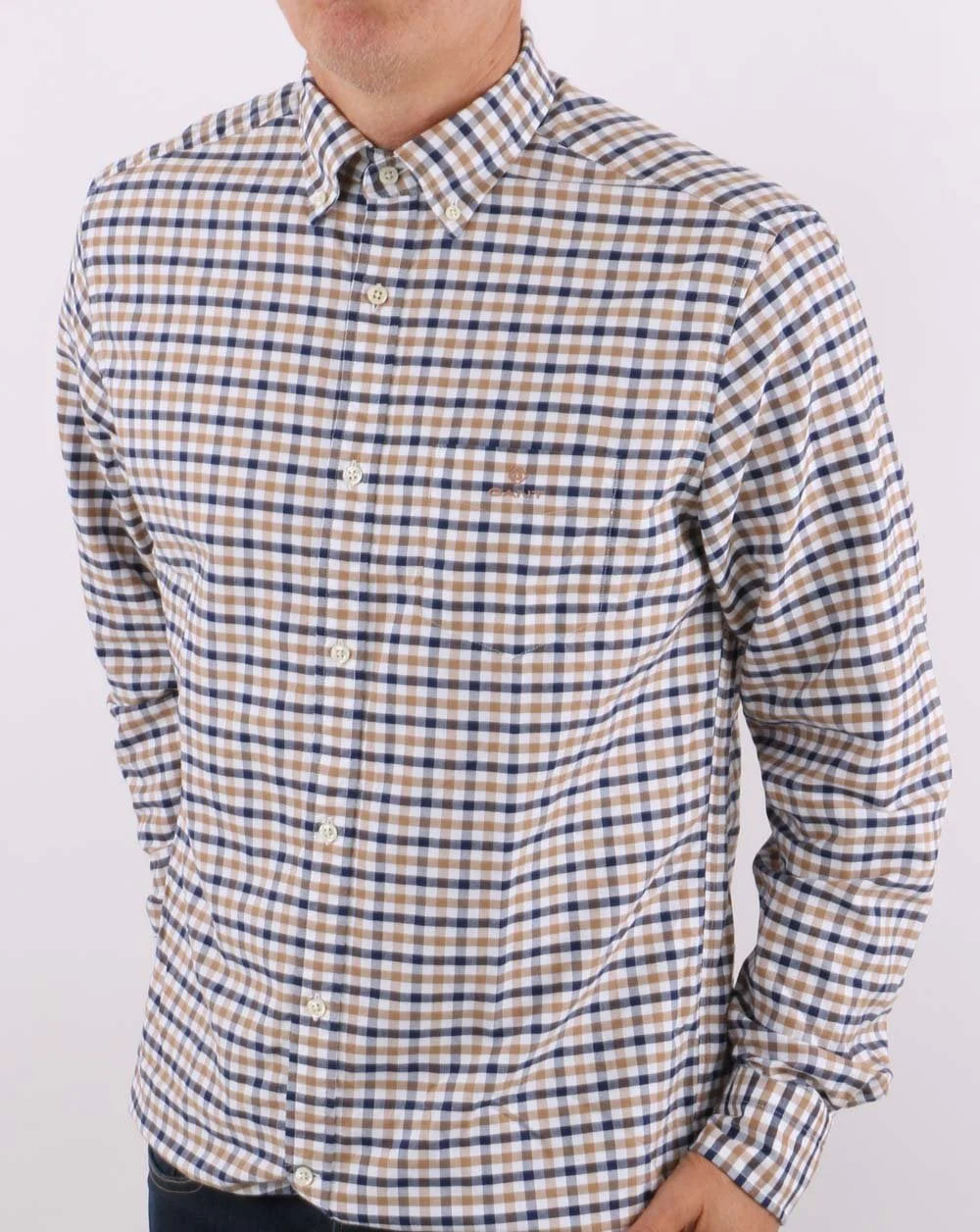 Gant Oxford Gingham Shirt Warm Khaki - Image 3