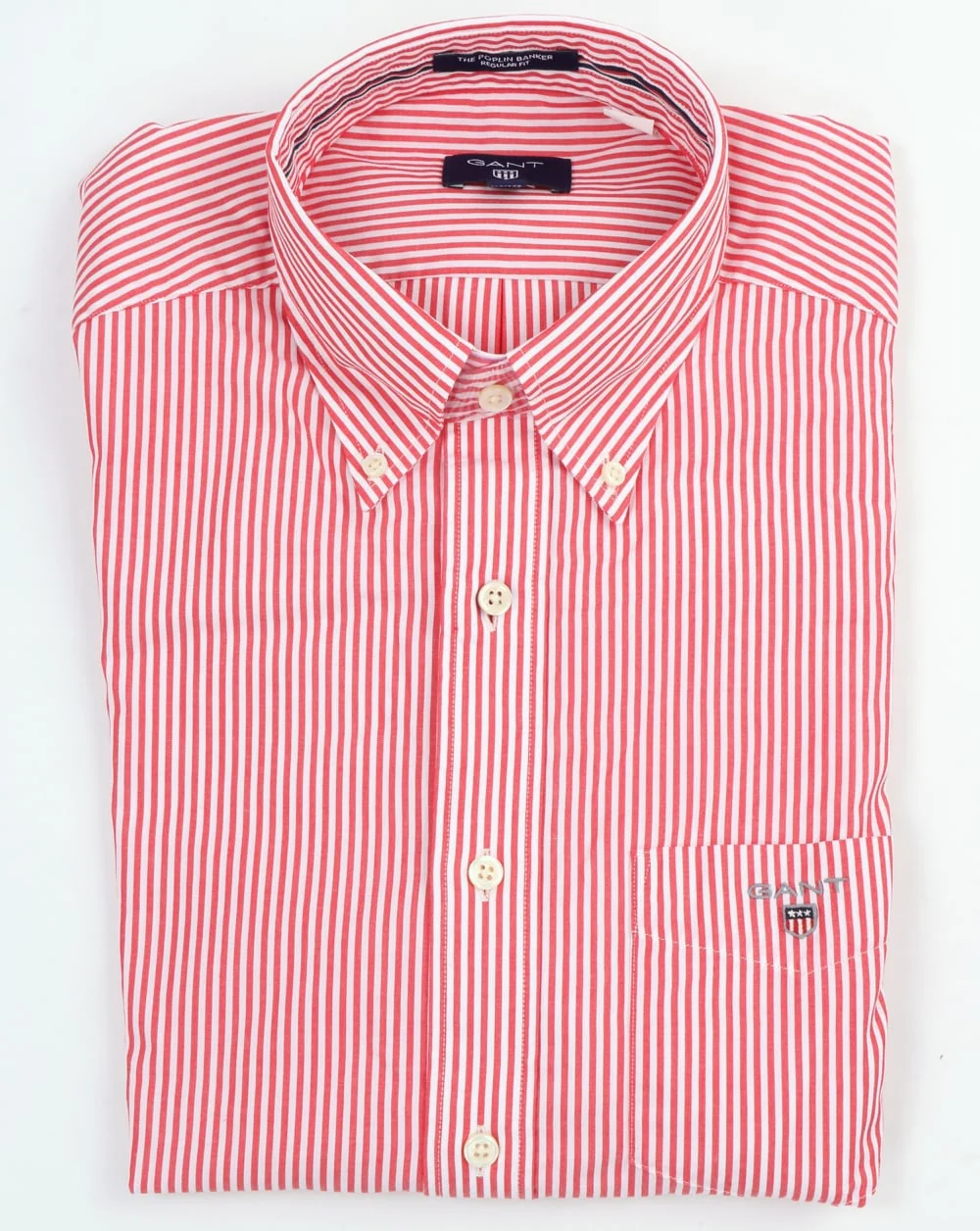 Gant Poplin Banker Striped Shirt Bright Red