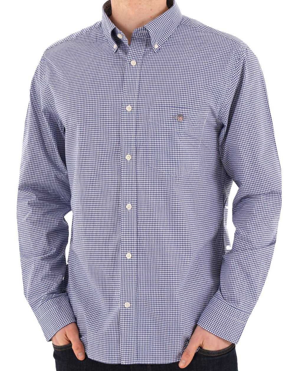 Gant Poplin Gingham LS Shirt College Blue - Image 3