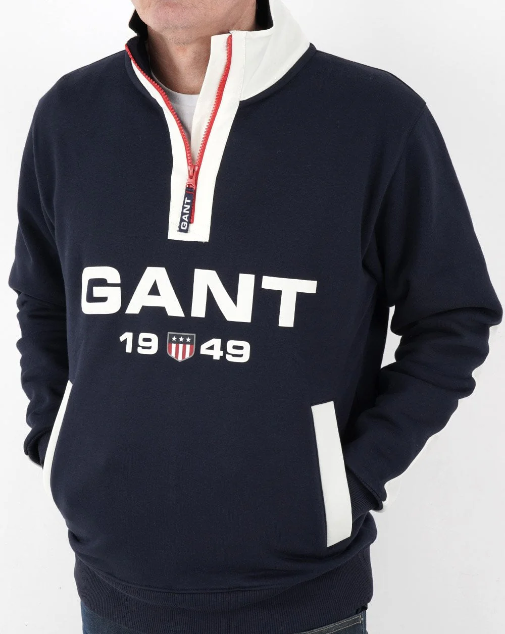 Gant Retro Logo Half Zip Sweat Navy - Image 3