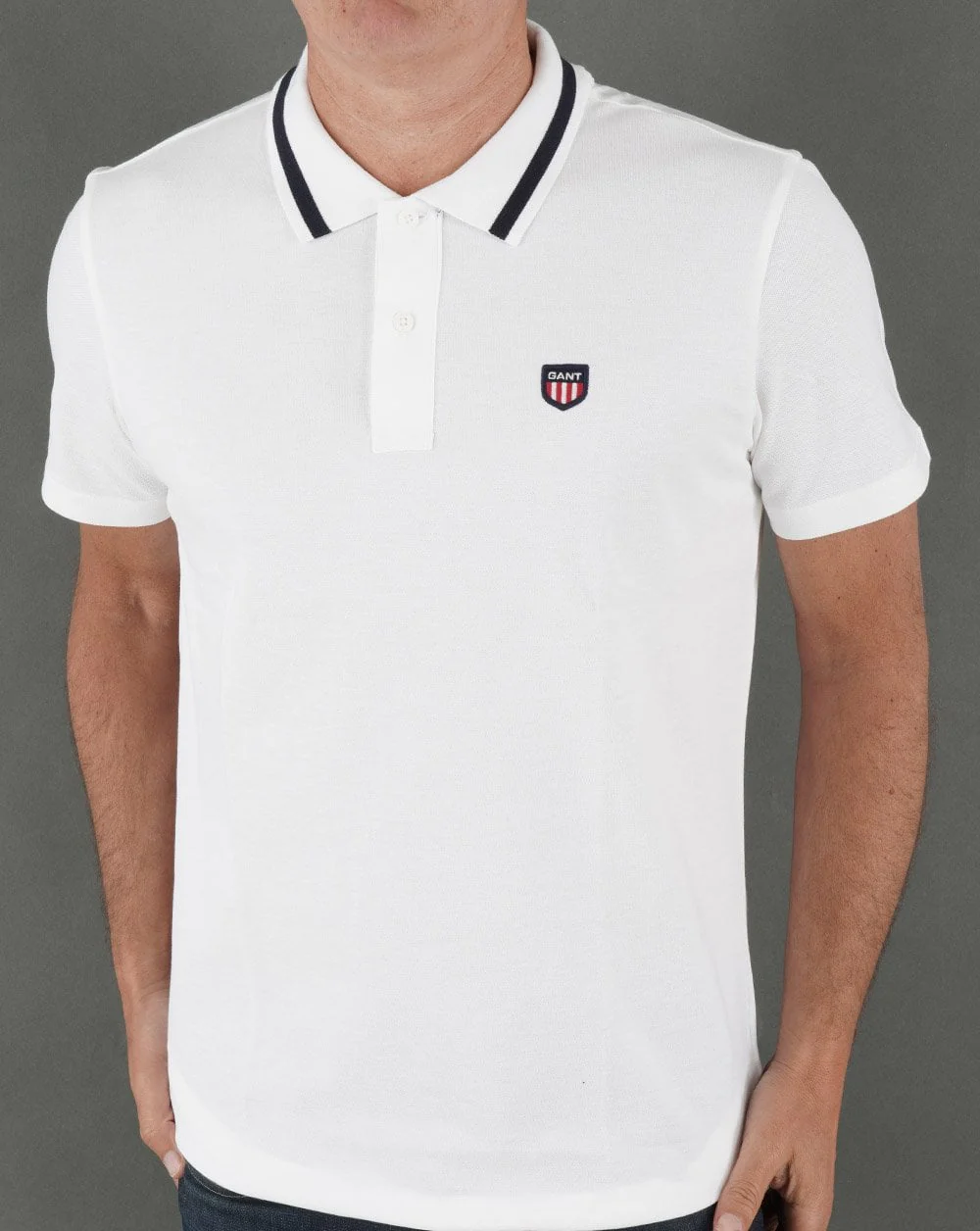 Gant Retro Shield Pique Short Sleeve Polo White - Image 3