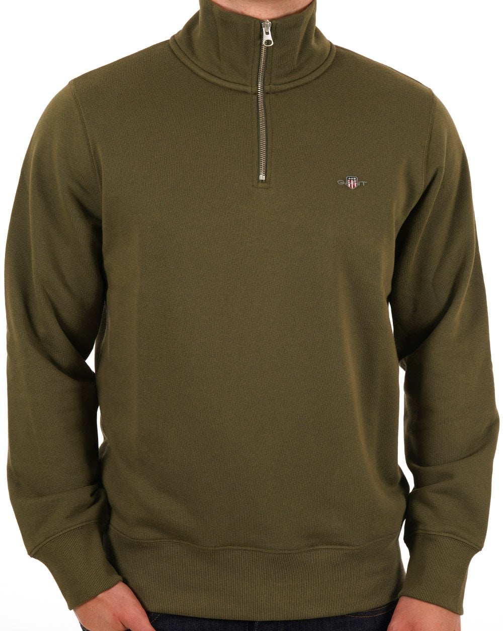 Gant Shield Half Zip Sweat Olive Green