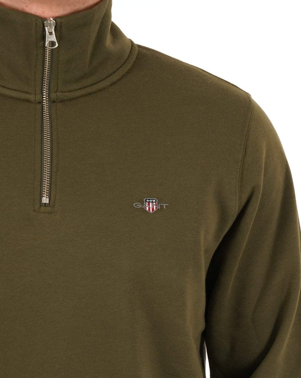 Gant Shield Half Zip Sweat Olive Green - Image 2