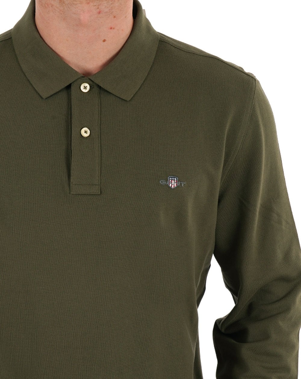 Gant Shield LS Pique Polo Olive Green - Image 2