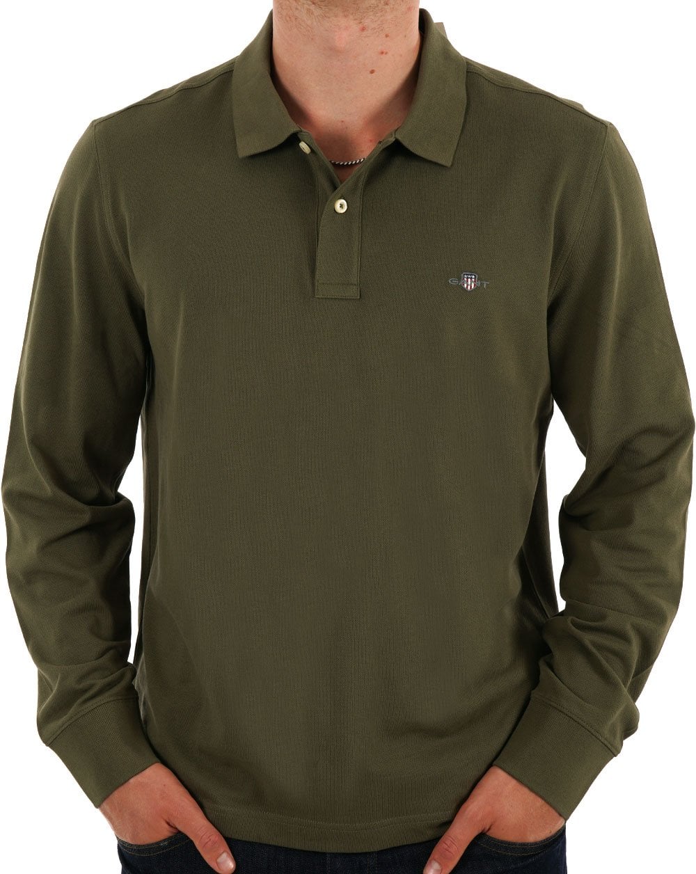 Gant Shield LS Pique Polo Olive Green - Image 3