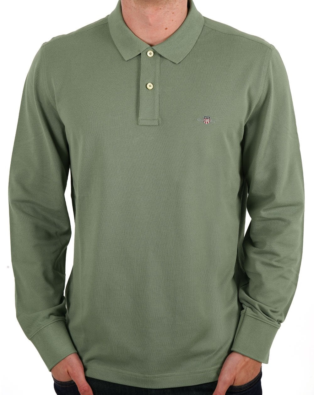 Gant Shield LS Pique Polo Sage Green