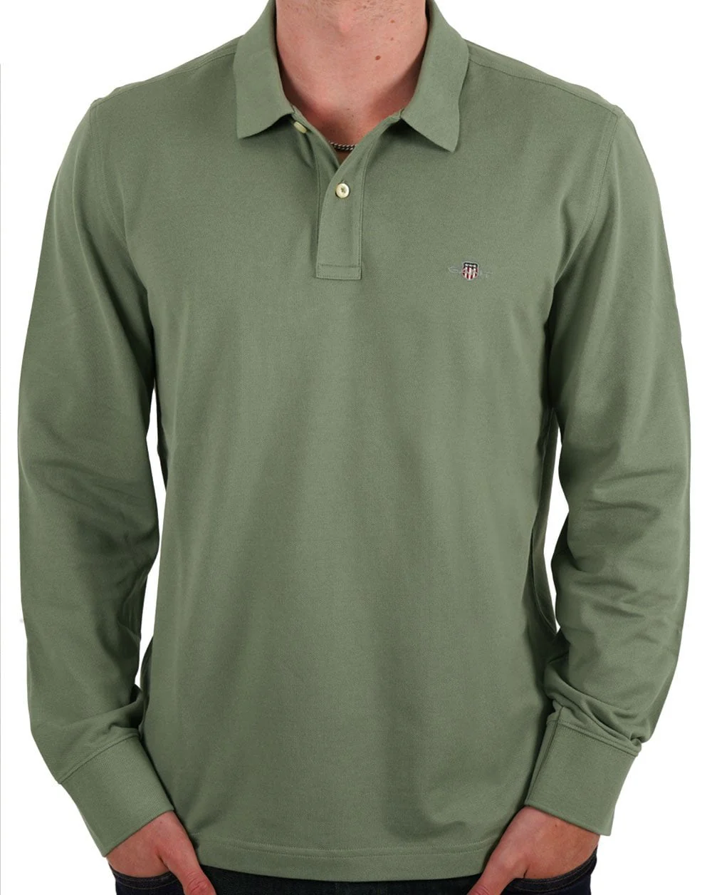 Gant Shield LS Pique Polo Sage Green - Image 3