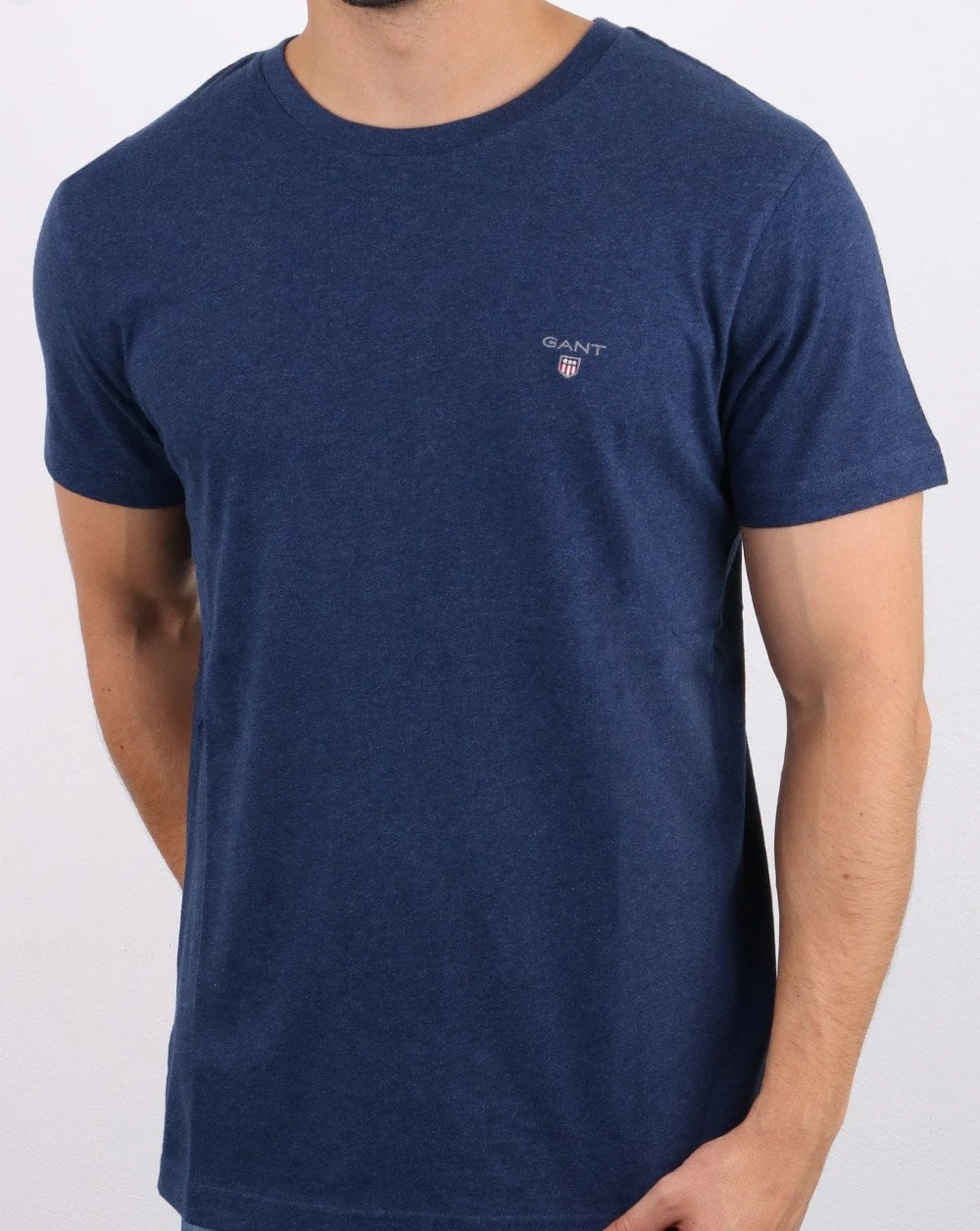 Gant Solid Crew Neck T Shirt Blue Melange - Image 3