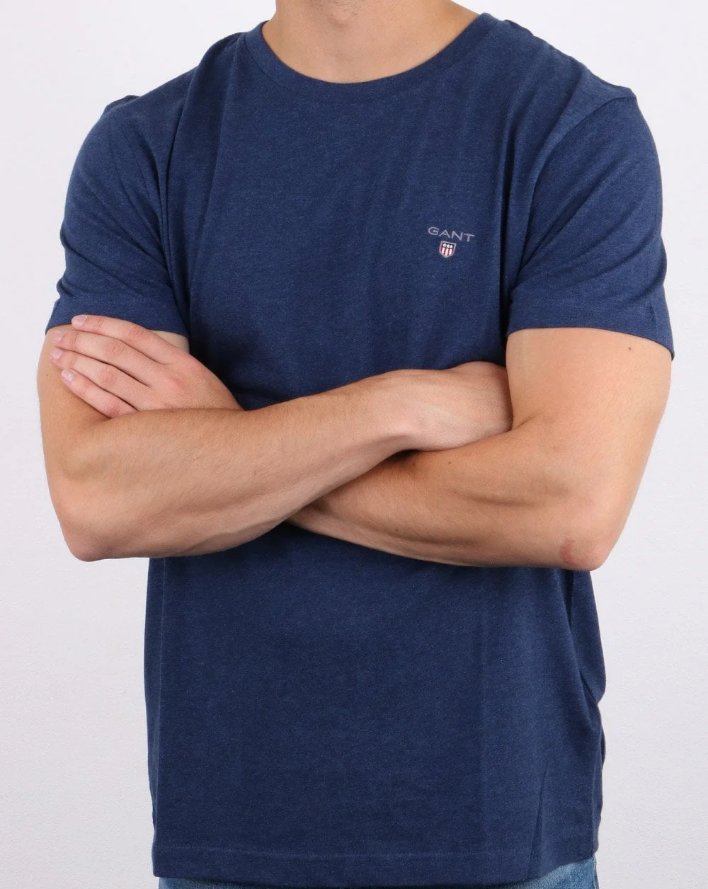 Gant Solid Crew Neck T Shirt Blue Melange - Image 4