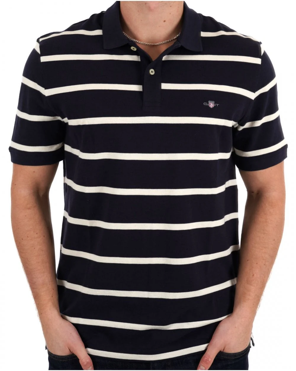 Gant Striped Polo Shirt Navy Blue - Image 3