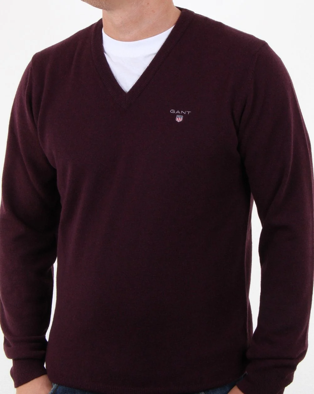 Gant Super Fine Lambswool V-neck Jumper Dark Burgundy - Image 2