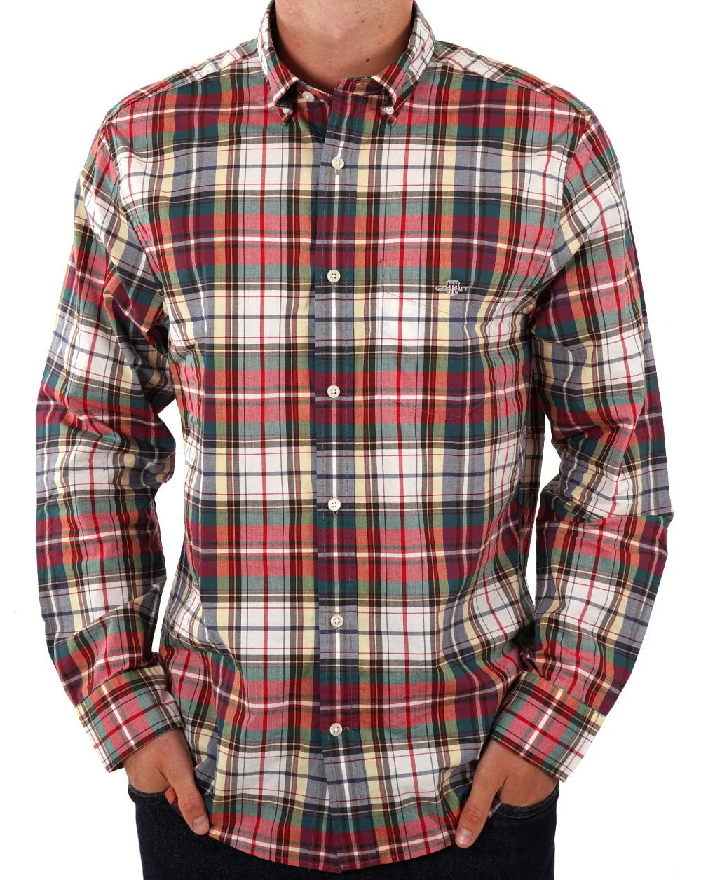 Gant Tartan Checked Poplin Shirt Ruby Red - Image 3