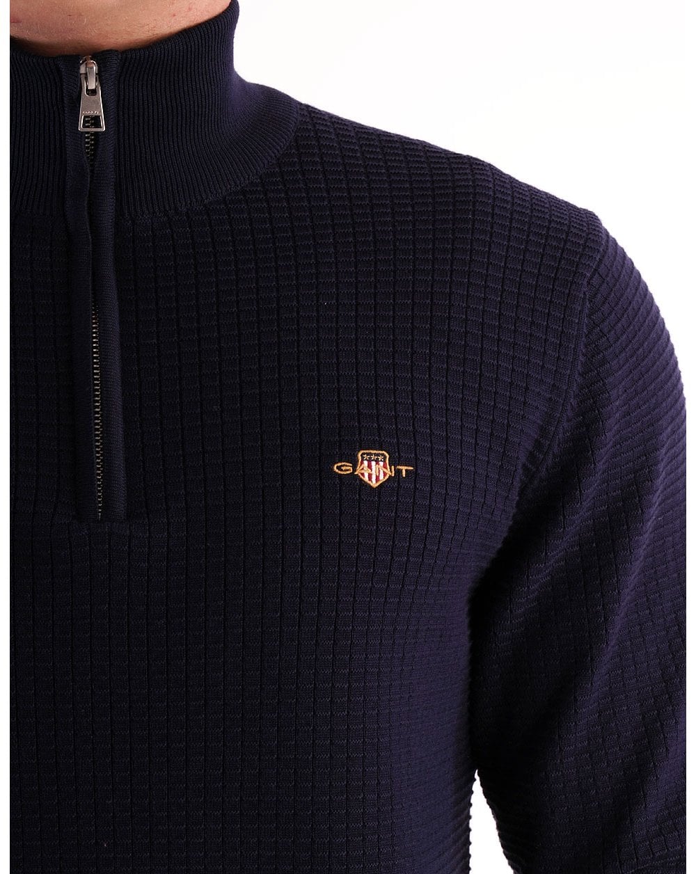 Gant Textured Half Zip Sweater Navy - Image 2