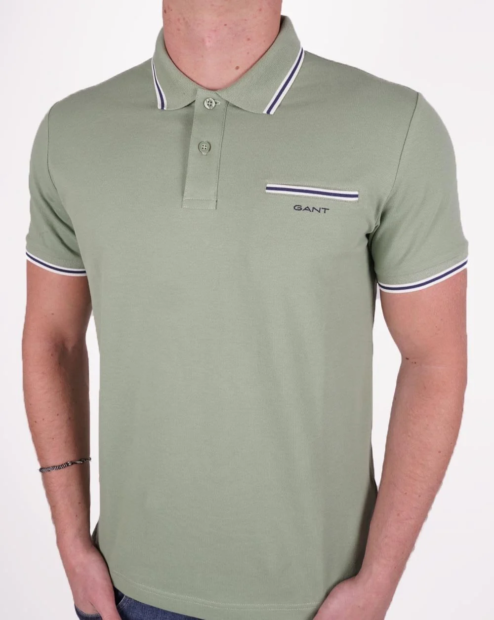 Gant Tipped Pique Polo Kalamata Green - Image 3