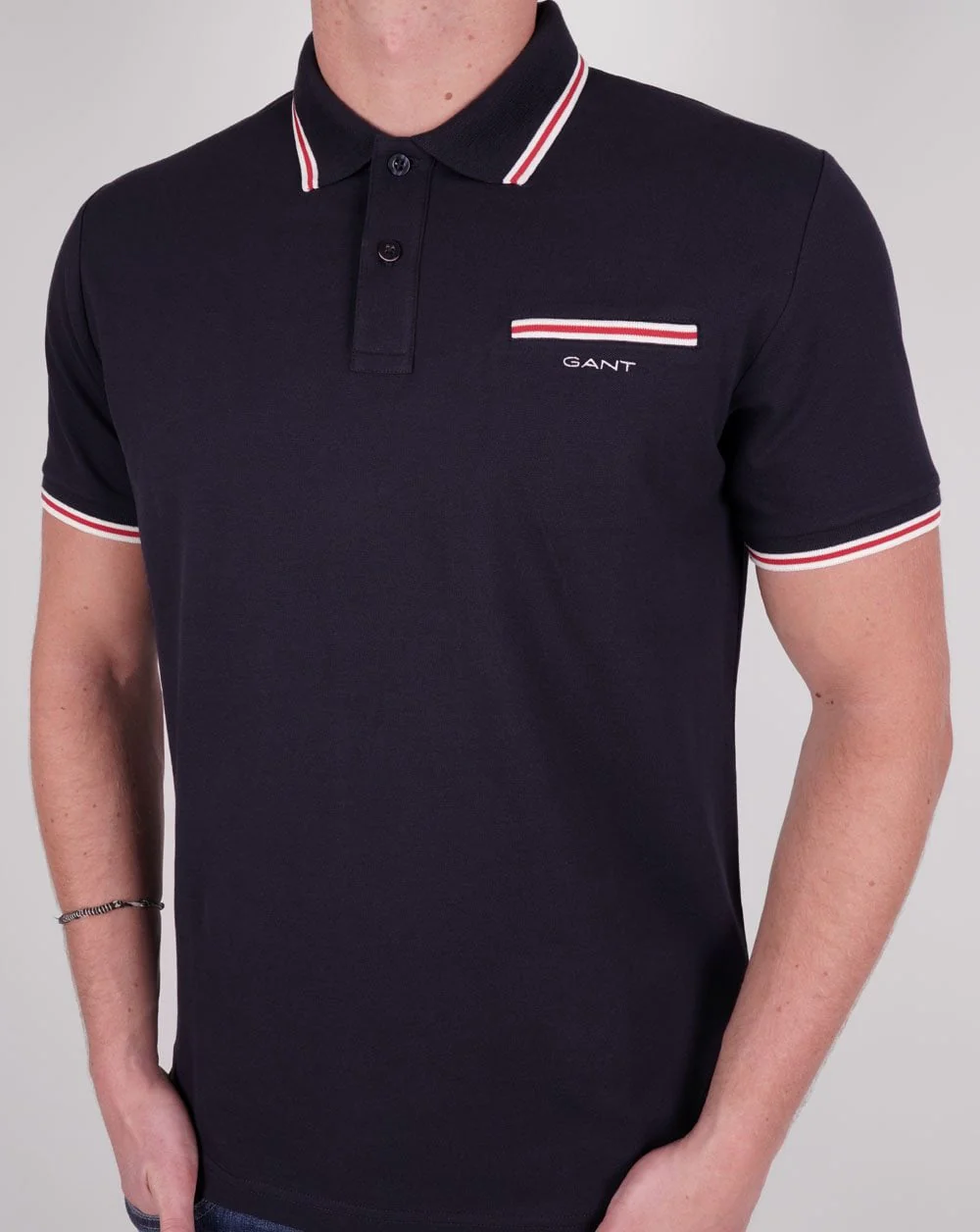 Gant Tipped Pique Polo Navy Blue - Image 3