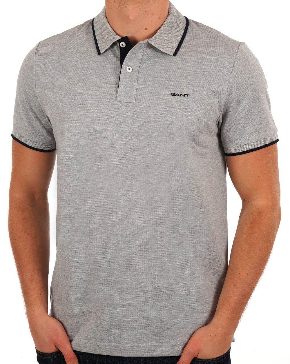 Gant Tipped Pique Polo Shirt Grey Melange