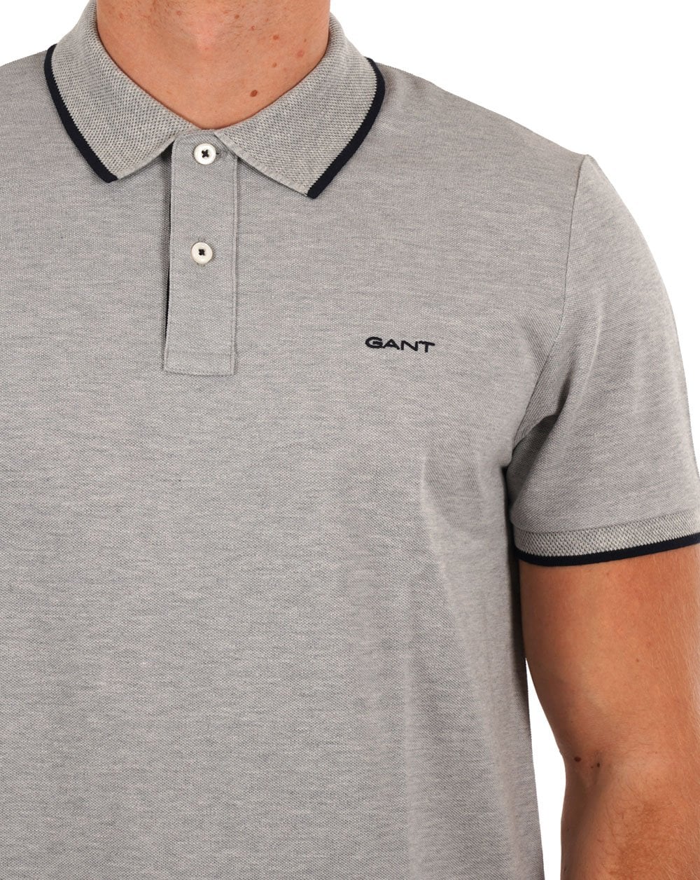 Gant Tipped Pique Polo Shirt Grey Melange - Image 2