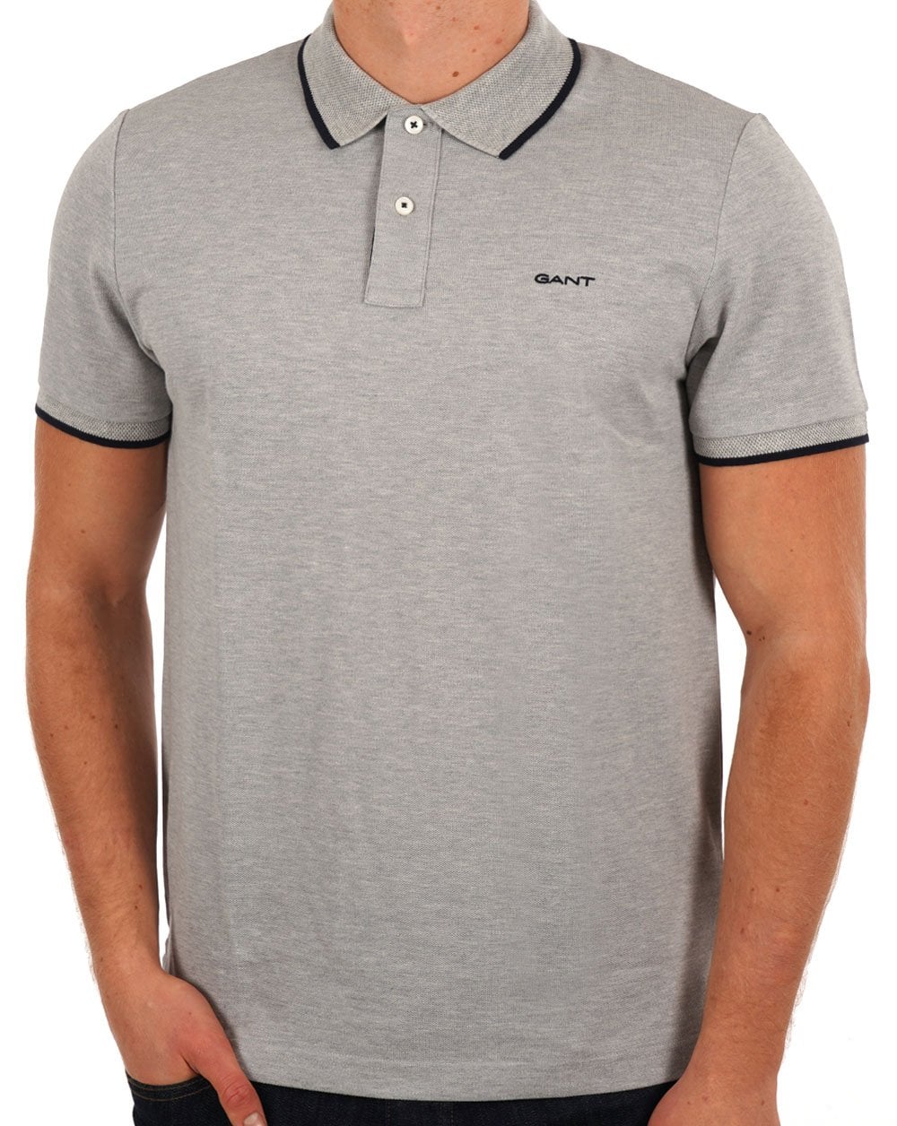 Gant Tipped Pique Polo Shirt Grey Melange - Image 3