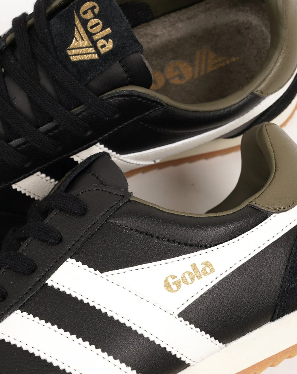 Gola Europa Leather Trainers Black/Off White/Khaki - Image 3