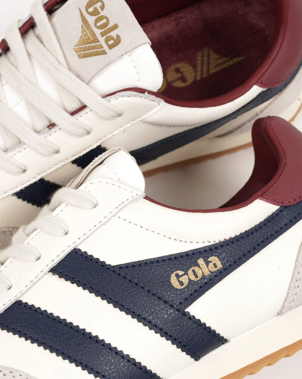 Gola Europa Leather Trainers Off White/Navy/Deep Red - Image 3