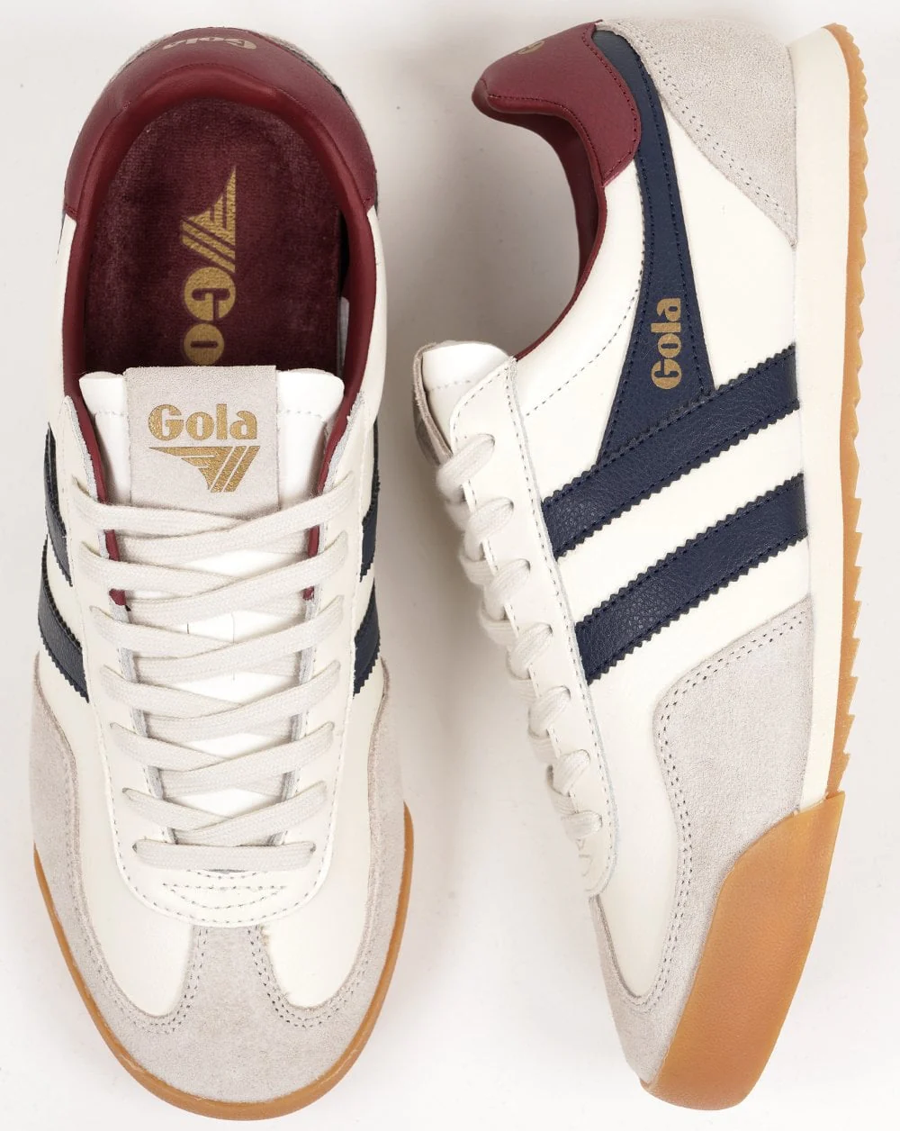 Gola Europa Leather Trainers Off White/Navy/Deep Red - Image 4