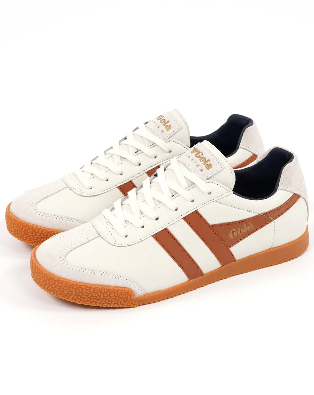 Gola Harrier Leather Trainer Vintage White Orange Navy - Image 2