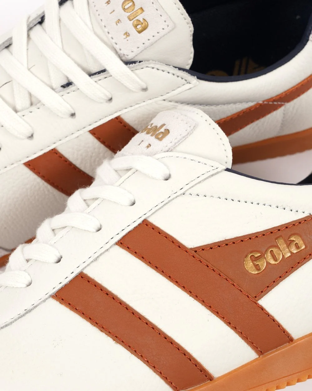 Gola Harrier Leather Trainer Vintage White Orange Navy - Image 3