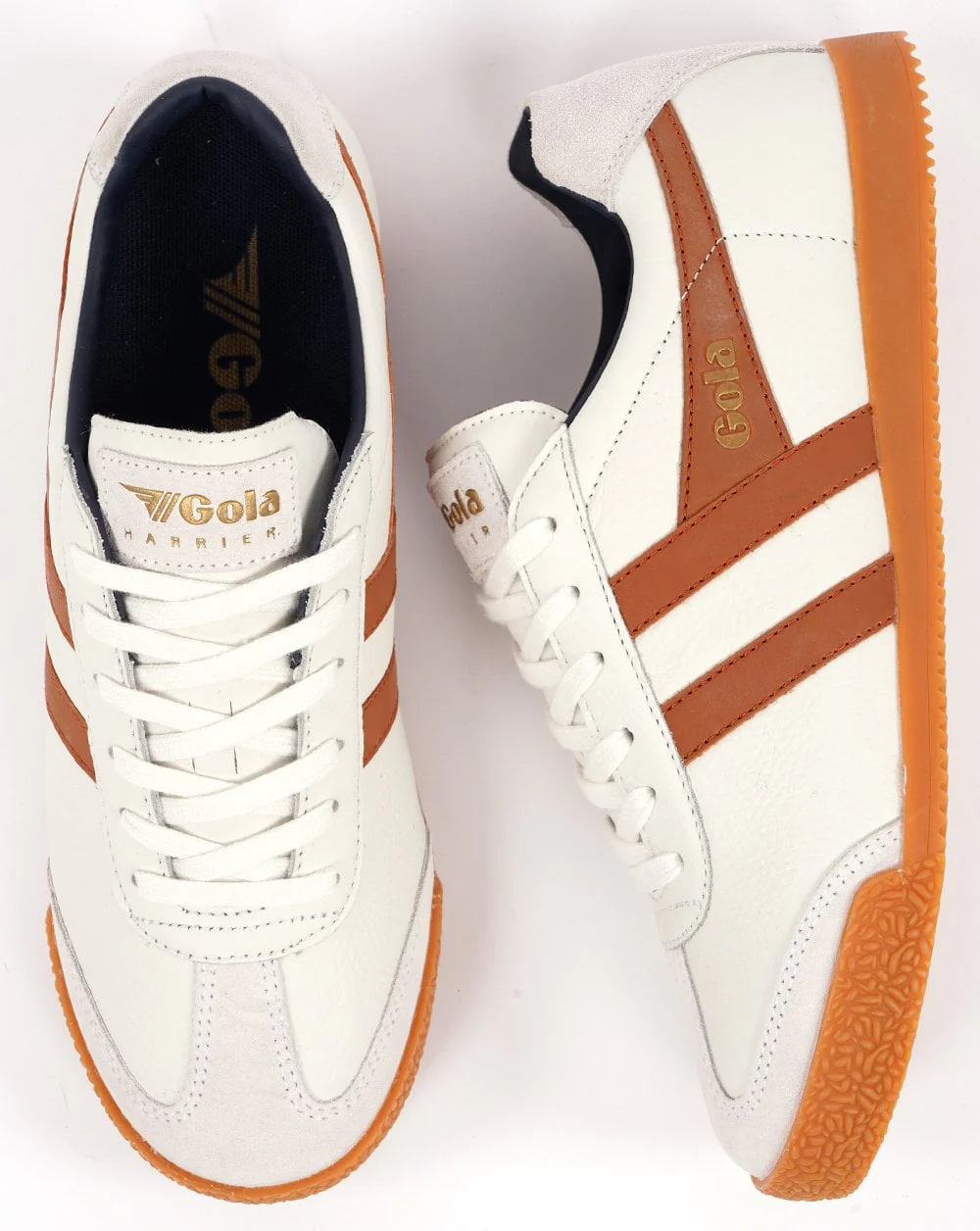Gola Harrier Leather Trainer Vintage White Orange Navy - Image 4