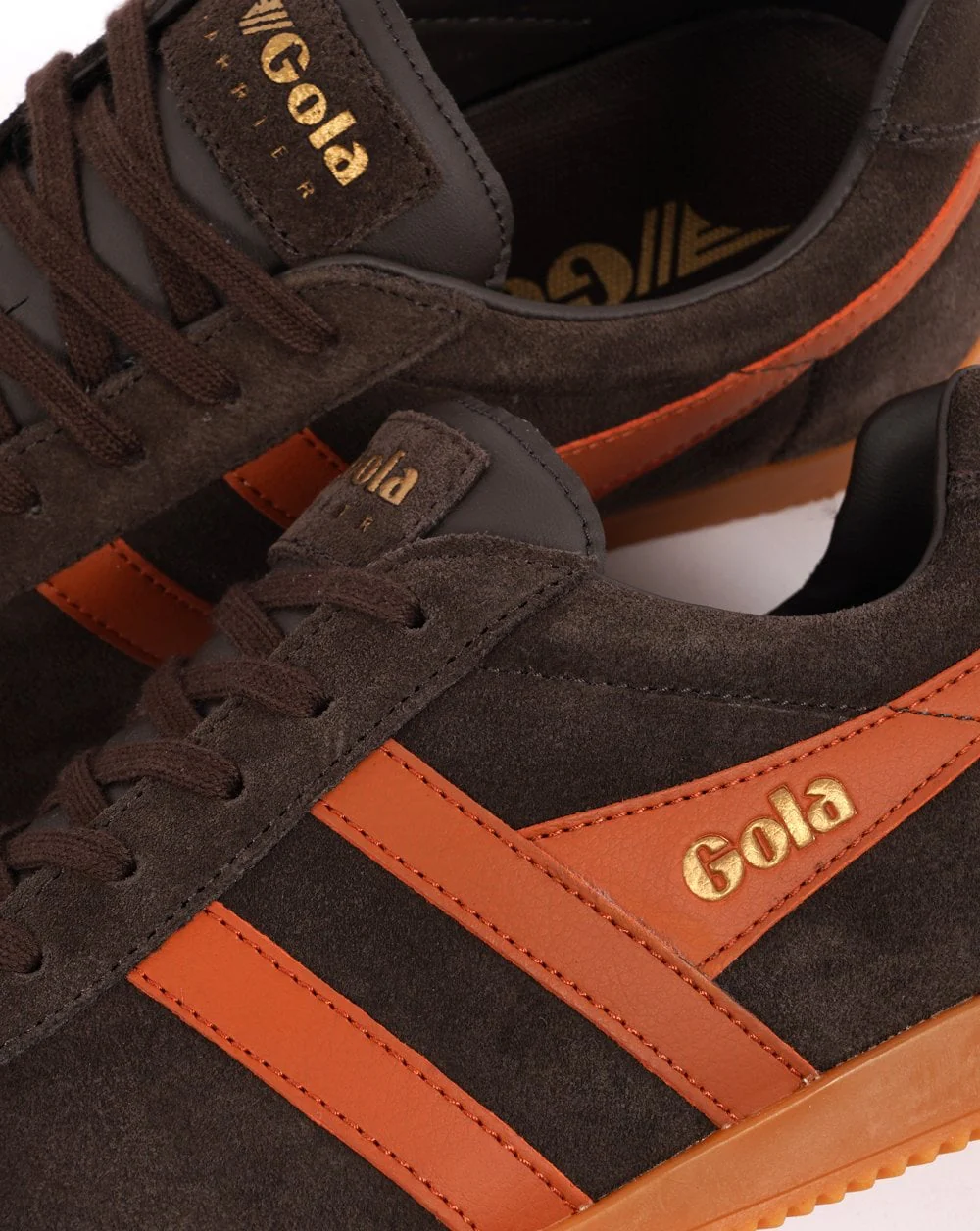 Gola Harrier Suede Trainer Dark Brown / Moody Orange - Image 3